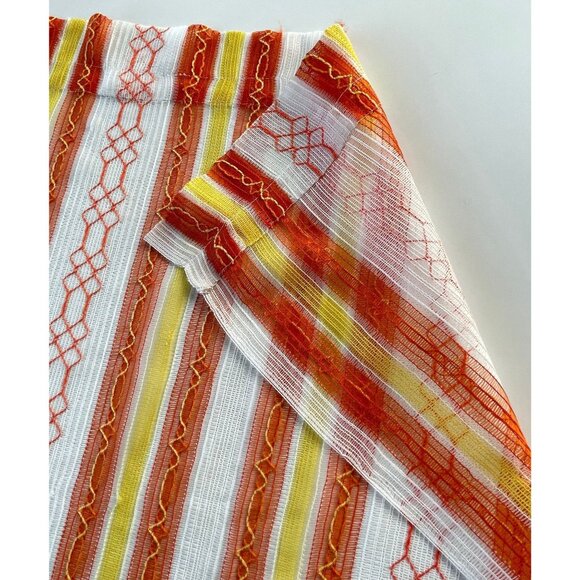 Vintage 70s curtains,  yellow/orange groovy stripes, net woven single panel - Picture 6 of 9